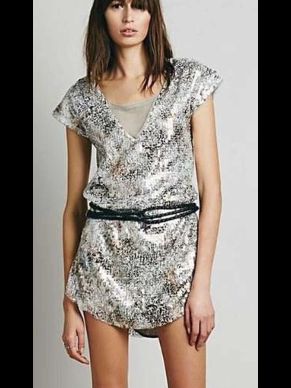 Free People Midnight Dreamer Shattered Glass Sequin Mini Dress Large